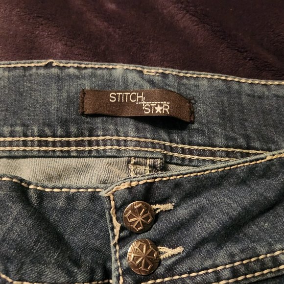 Stitch Star Bling Thick Stitch Boot Cut Denim Jeans Plus Size 26W - Picture 4 of 14